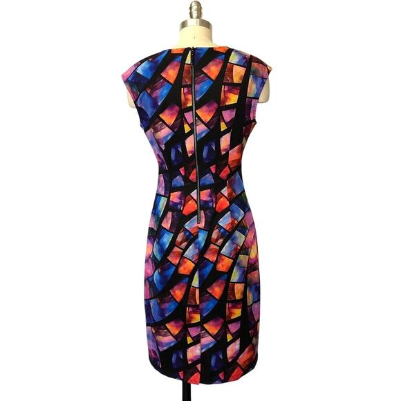 Joseph Ribkoff Stained Glass Sheath Dress Size 8 Cap Sleeve Knee Length Career - Picture 5 of 8